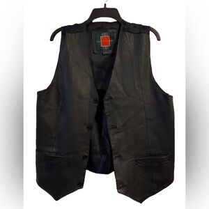 Vintage  William Barry  Leather Button Up Black Moto Western Vest Size Large
